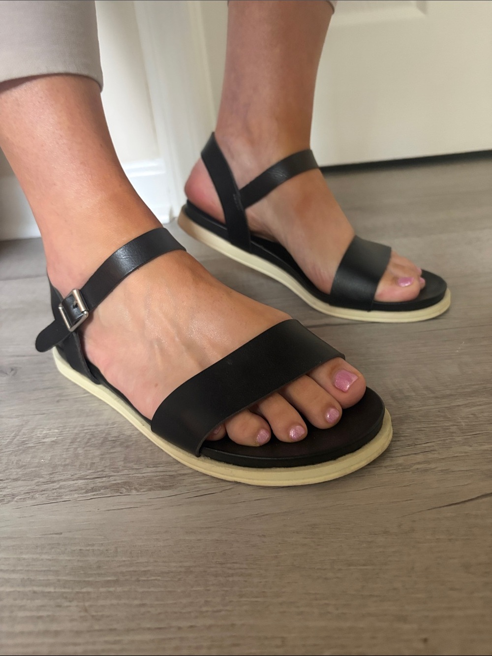 Lane Bryant Black Strap Sandals with Cream Sole